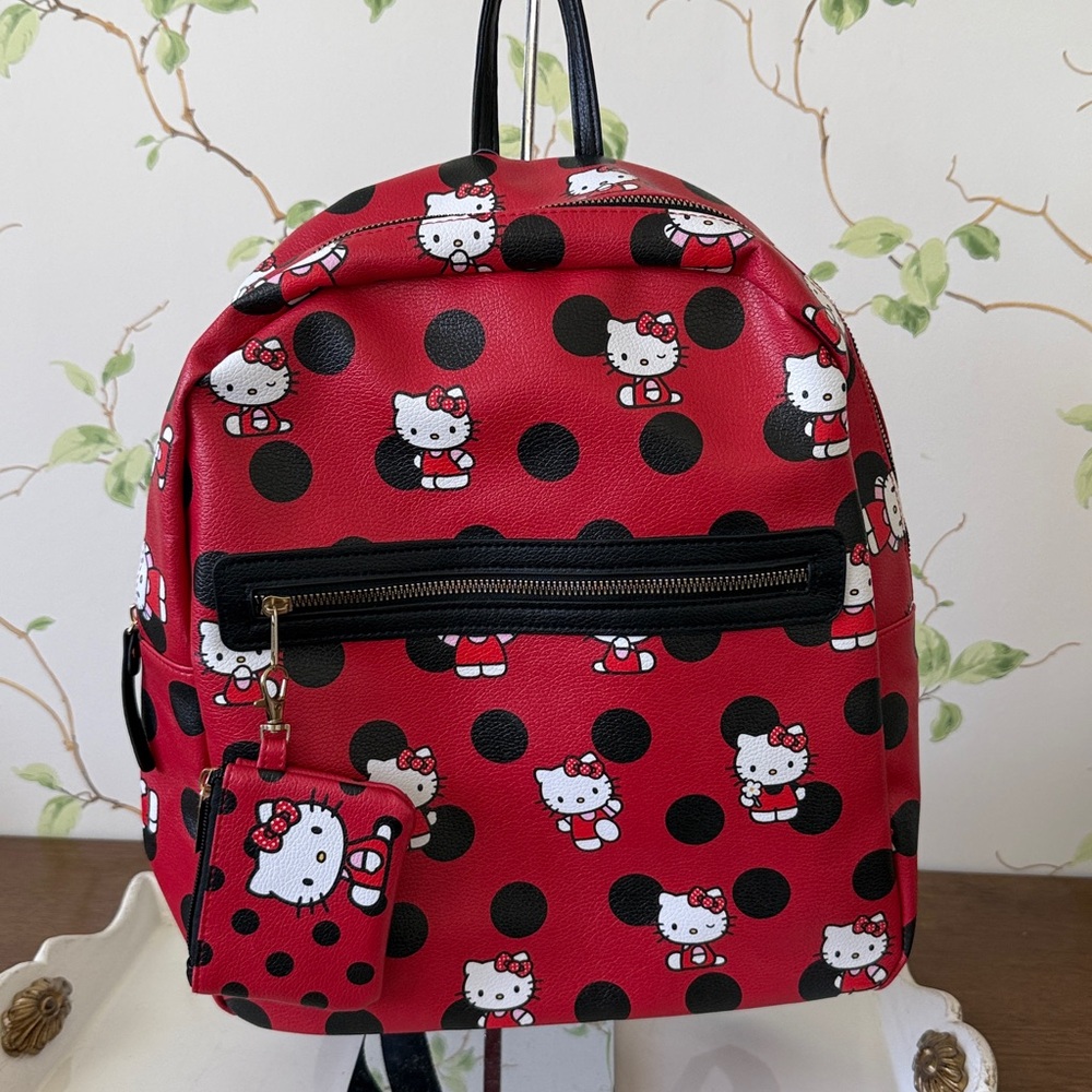 Hello Kitty Red and Black Polka Dot Faux Leather Backpack & Coin Purse - NEW - Picture 12 of 12